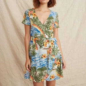 Marine Layer Frances Wrap Dress Hawaiian Print XS